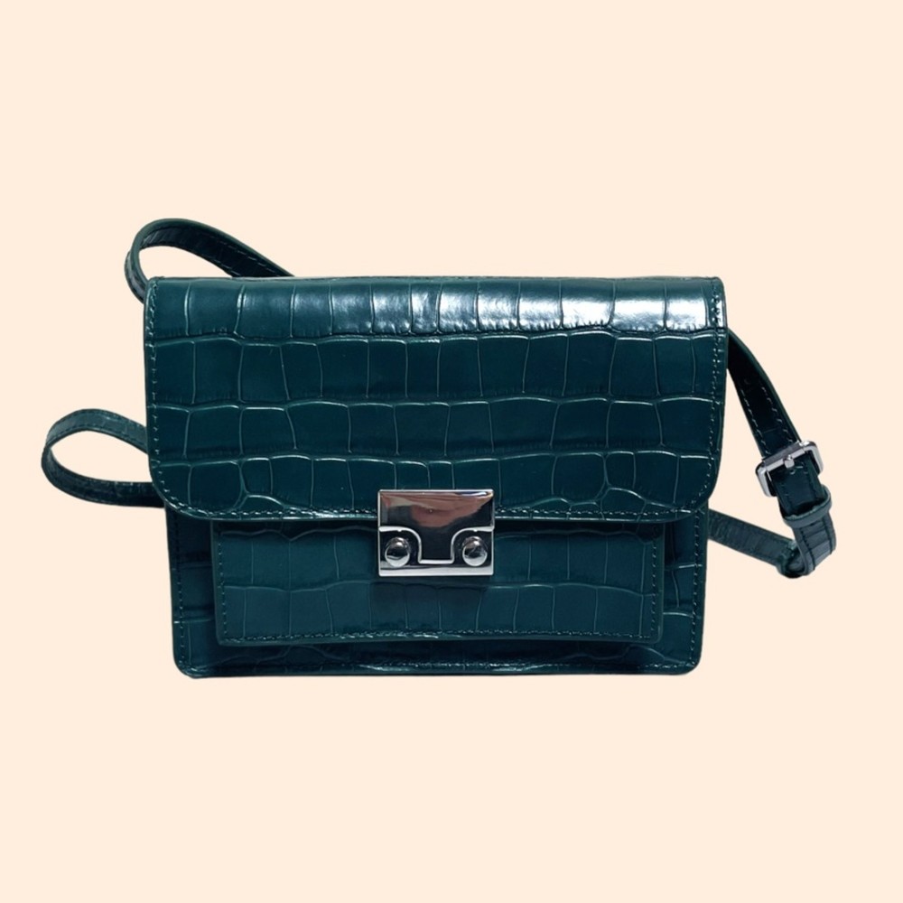 Loeffler Randall Croc Green Mini Minimal Rider Bag